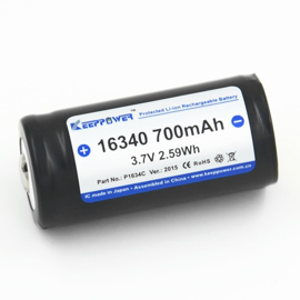 Keepower 16340 RCR123 3,7 volt Li-Ion batteri 700 mAh med sikkerhetskretsløp